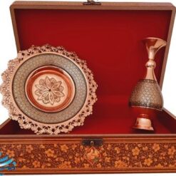 پک هدیه گلدان و بشقاب مس و خاتم با جعبه نفیس