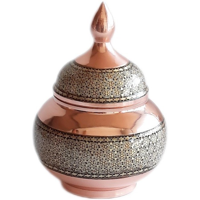 قندان مسی خاتم کاری ارتفاع 15