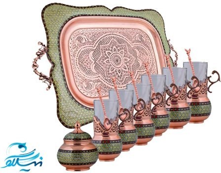 سرویس چای خوری مس و خاتم کاری