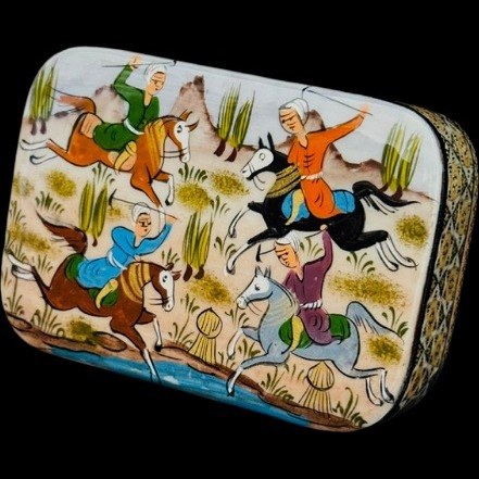 جعبه چوبی خاتم کاری دستساز طرح چوگان
