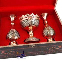 پک هدیه جفت گلدان صراحی 20 و آجیل خوری 16 خاتم کاری با جعبه دکوپاژ
