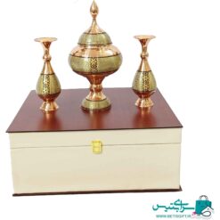 ست هدیه جفت گلدان 20 خاتم کاری اعلاء و شکلات خوری ارتفاع 30 به همراه جعبه هدیه
