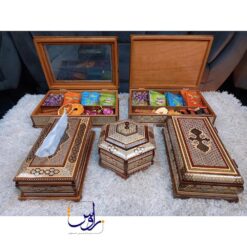 جعبه تی بگ و دمنوش خاتم کاری مدل رو شیشه طرح