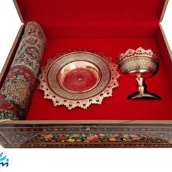 ست آجیل خوری و بشقاب مس و خاتم و ترمه