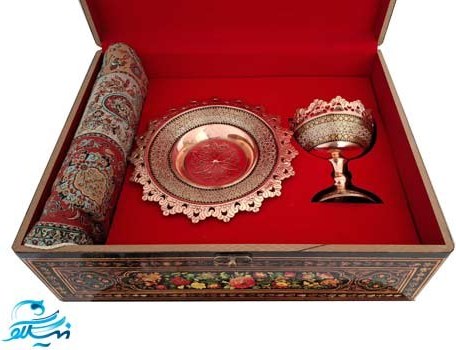 ست آجیل خوری و بشقاب مس و خاتم و ترمه