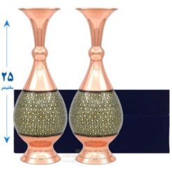 گلدان مسی رومیزی خاتم کاری ست دوتایی اندازه 25 سانتیمتر