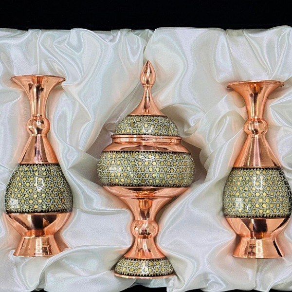ست مدیریتی سنتی خاتمکاری (گلدان + شکلاتخوری)و جعبه مخمل