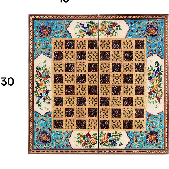 تخته نرد شطرنج ۳۰ خاتم کاری نقاشی گل و مرغ