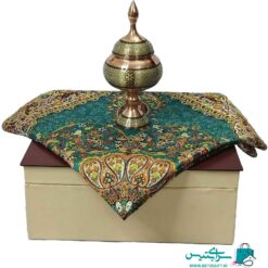 ست هدیه شکلات خوری خاتم کاری اعلاء و رومیزی ترمه یزد