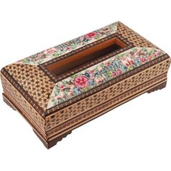 جعبه دستمال کاغذی خاتم چوبی نقاشی گل و مرغ