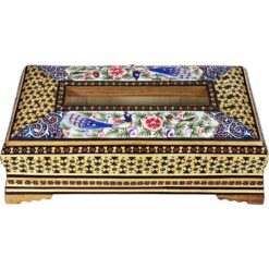 جعبه دستمال کاغذی خاتم چوبی نقاشی گل مرغ