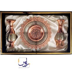 پک هدیه جفت گلدان 20 و بشقاب 25 خاتم کاری با جعبه مخمل