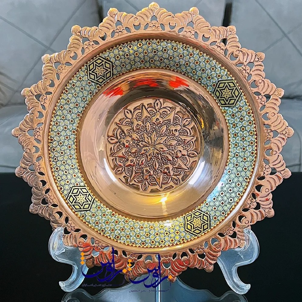 کاسه و بشقاب شبکه بری مس و خاتم