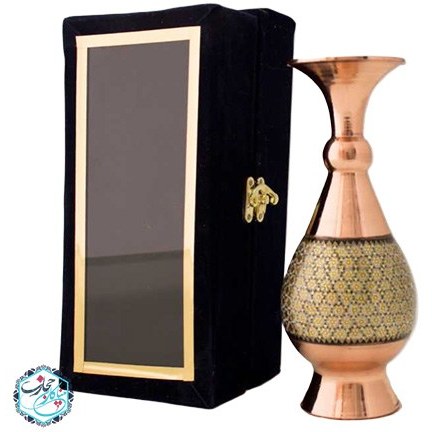 گلدان مس و خاتم 20 سانتی با جعبه مخمل