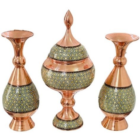 ست مدیریتی سنتی خاتمکاری (گلدان + شکلاتخوری)و جعبه مخمل