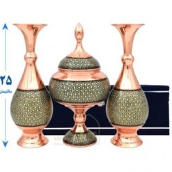 ست مسی خاتم کاری گلدان و شکلات خوری اندازه 25 سانتیمتر
