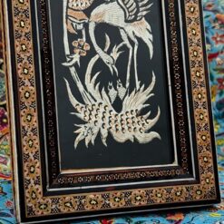 تابلو قلمزنی مسی رومیزی قاب خاتم‌کاری مدل تک گل 30در15