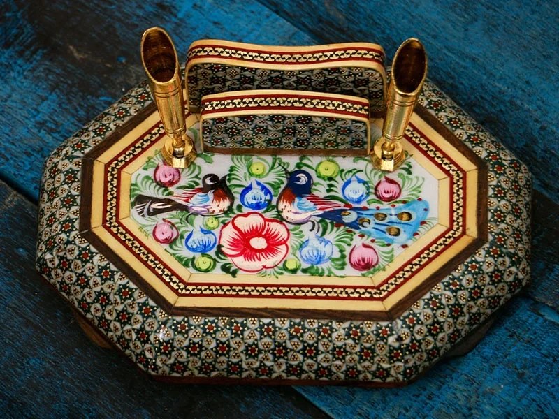 جاقلمی 8 گوش 11*15 خاتم نقاشی گل و مرغ