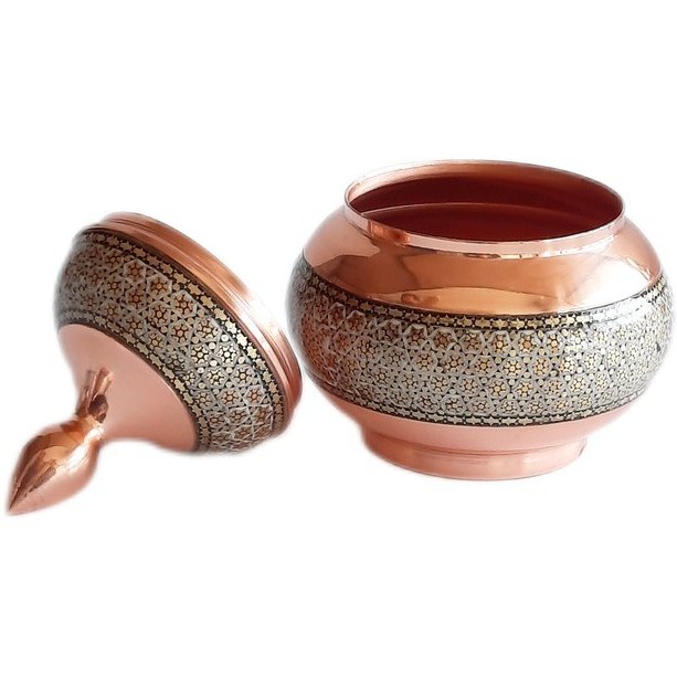 قندان مسی خاتم کاری ارتفاع 15