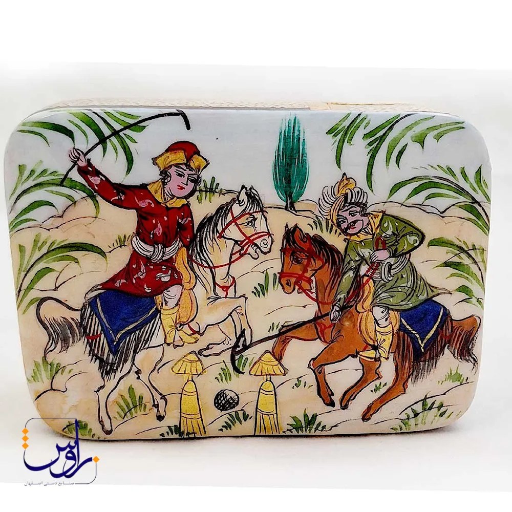 جعبه پاسور خاتم کاری طرح چوگان مصور