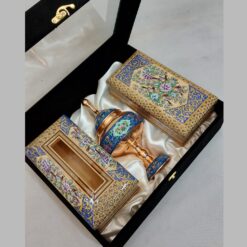 ست شکلات خوری مسی خاتم مدل مینیاتور با جادستمال و جاکاردی