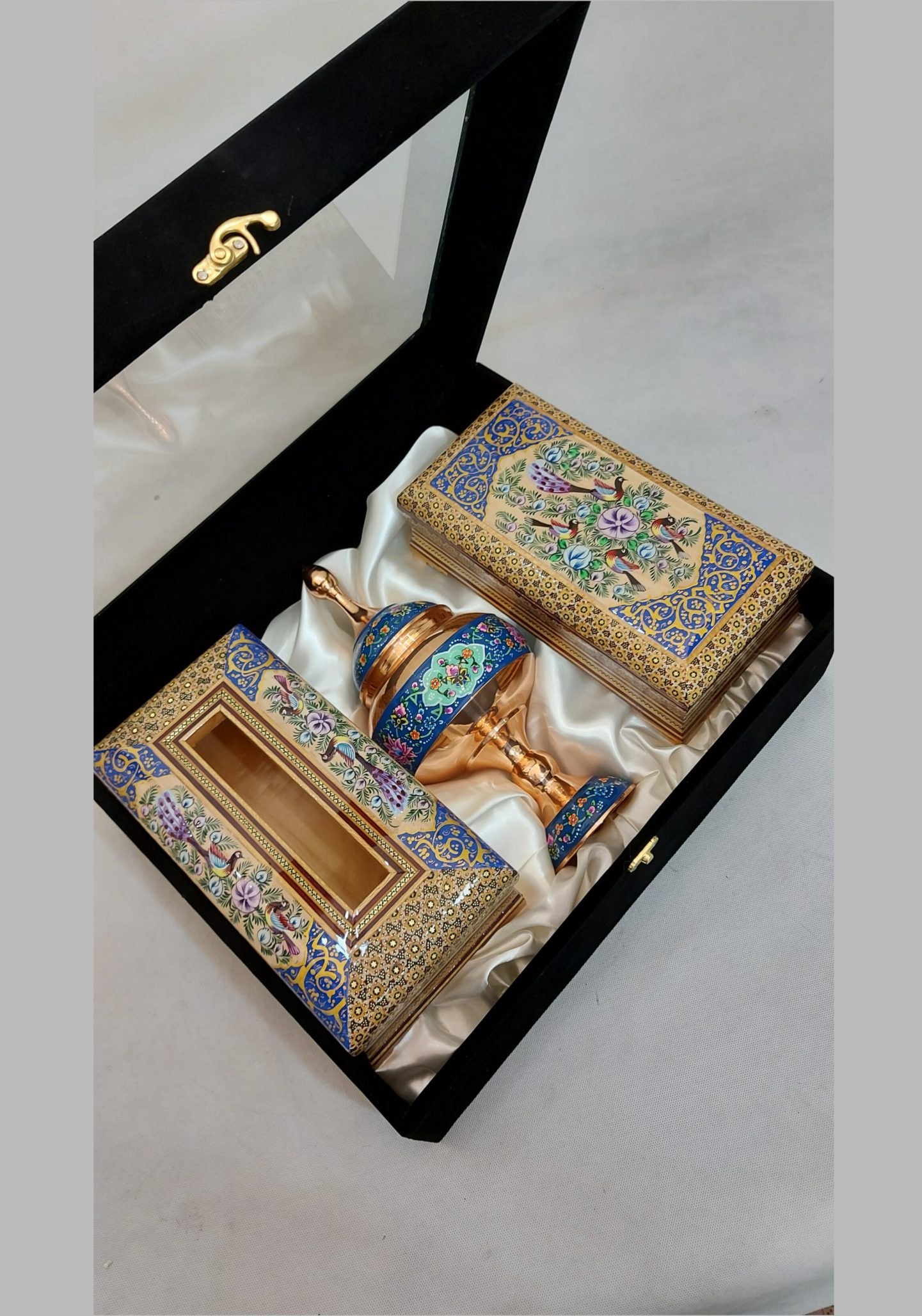 ست شکلات خوری مسی خاتم مدل مینیاتور با جادستمال و جاکاردی