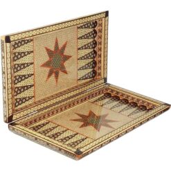 تخته نرد – شطرنج 50 خاتم طرح خورشیدی مشکی طلایی