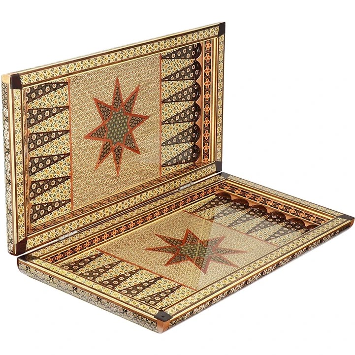 تخته نرد – شطرنج 50 خاتم طرح خورشیدی مشکی طلایی