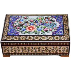 جعبه جواهرات خاتم کاری طرح گل و مرغ استخونی