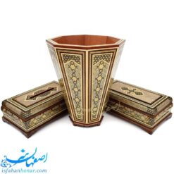 ست سه تکه سطل و جادستمال و جاکاردی خاتم کاری نفیس