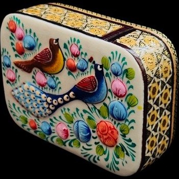 جعبه خاتم کاری چوبی دستساز با نقوش گل و بلبل