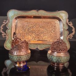 سرویس چای خوری دو نفره خاتم کاری گل و مرغ