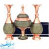 ست گلدان و شکلات خوری مسی خاتم کاری 27 سانتیمتری