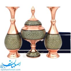 ست گلدان و شکلات خوری مسی خاتم کاری 27 سانتیمتری