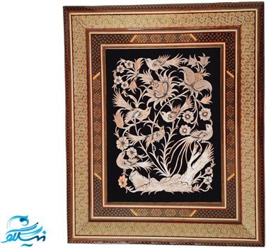 تابلو قلمزنی مسی سایز 30*40 با قاب خاتم