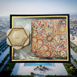 ست هدیه ترمه دستباف با قندان چوبی خاتم – مناسب هدیههای خاص