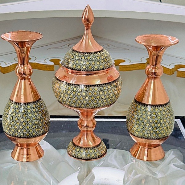 ست مدیریتی سنتی خاتمکاری (گلدان + شکلاتخوری)و جعبه مخمل