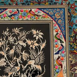 تابلو قلمزنی گل و بلبل با قاب خاتم کاری دستساز 34در28