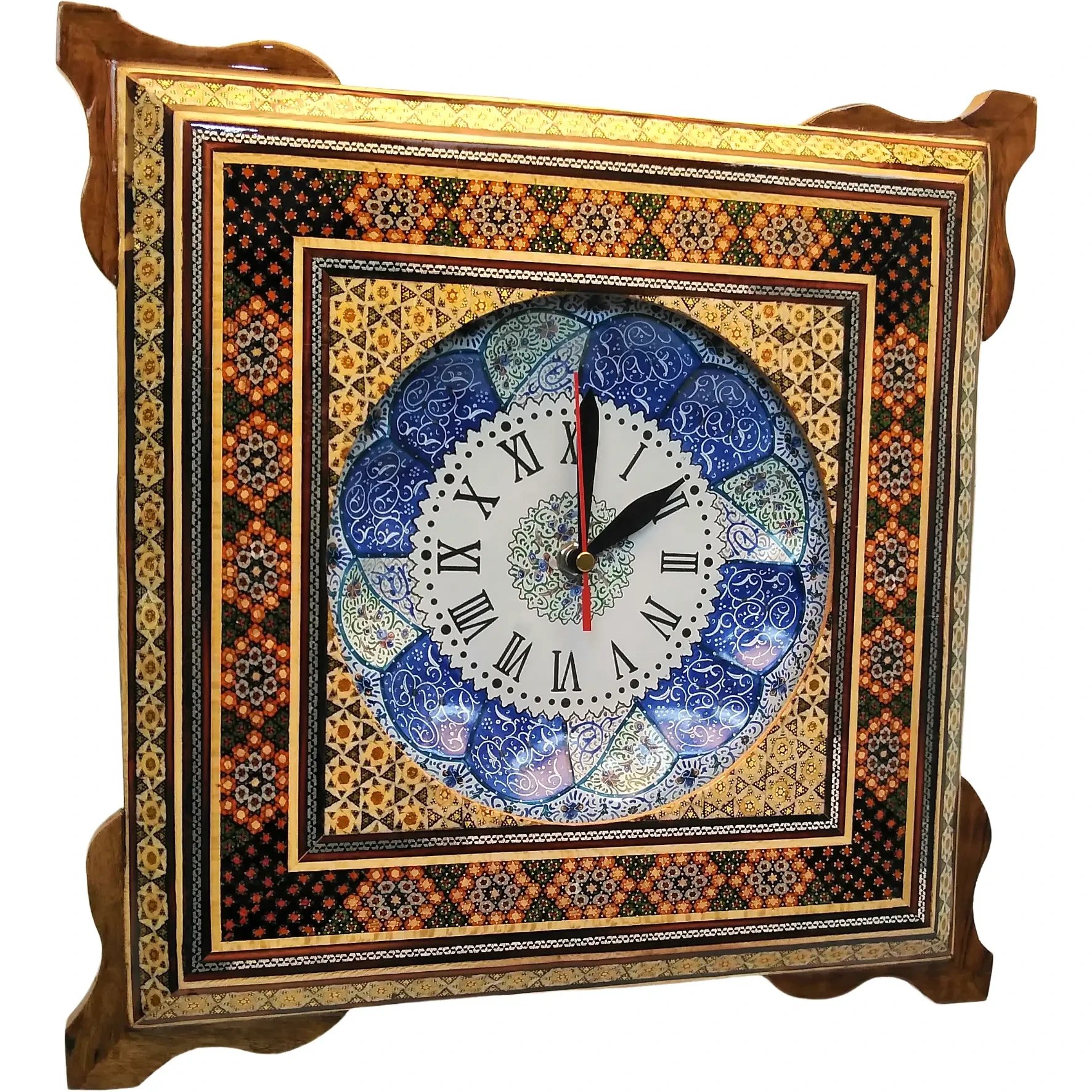 ساعت دیواری خاتم کاری و میناکاری (ابعاد36*36)