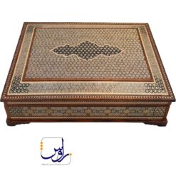 جعبه تی بگ و دمنوش خاتم کاری مدل رو خاتم طرح توپی