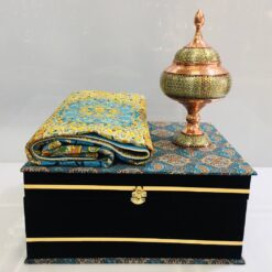 پک هدیه نفیس شکلاتخوری مس و خاتم با ترمه ابریشم
