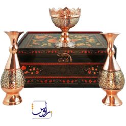 پک هدیه جفت گلدان صراحی 20 و آجیل خوری 16 خاتم کاری با جعبه دکوپاژ