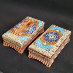 جعبه دستمال کاغذی و جاقاشقی خاتم کاری اسلیمی
