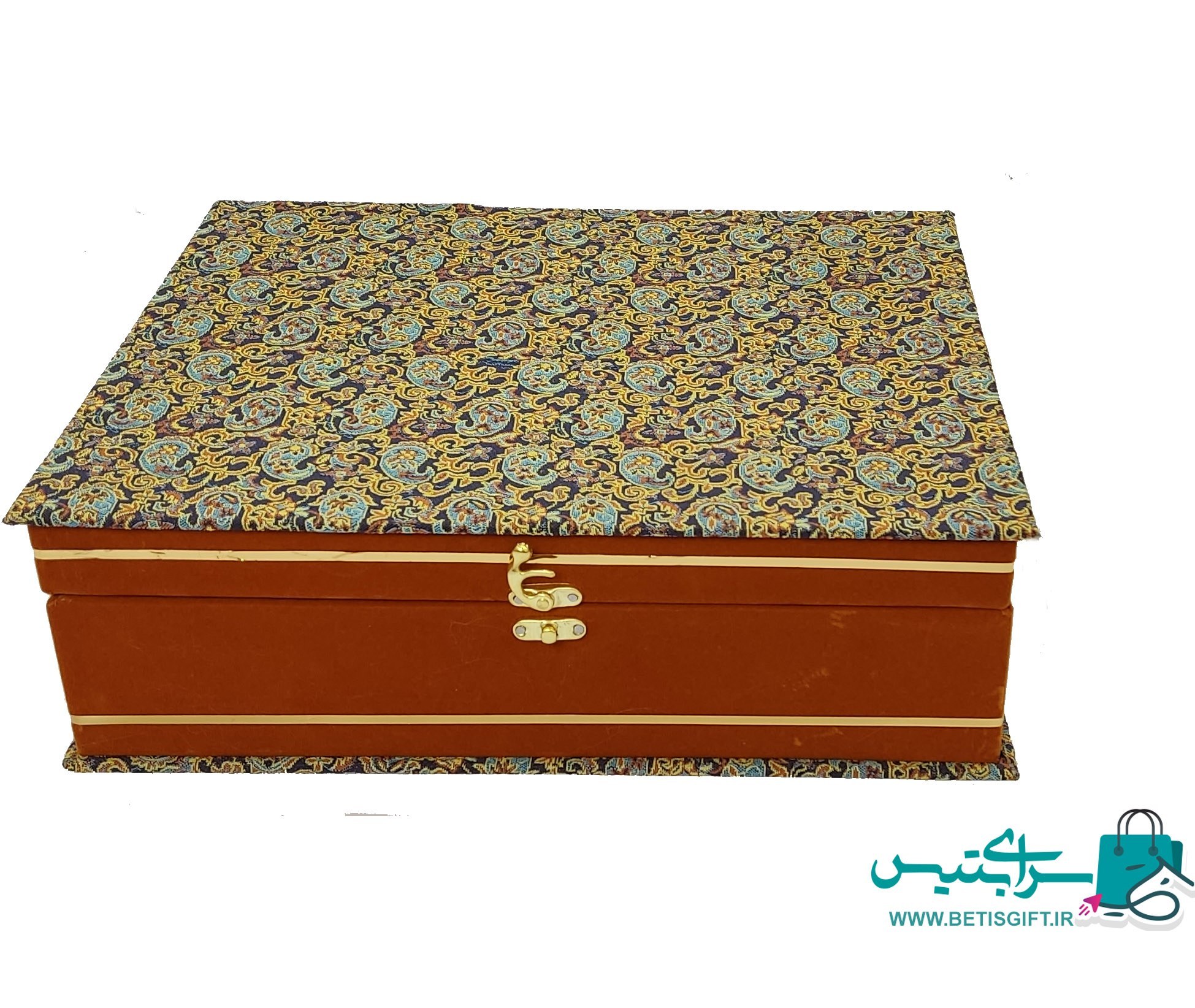 ست هدیه گلدان 20 خاتم کاری اعلاء و رومیزی ترمه 1*1 به همراه جعبه هدیه ترمه