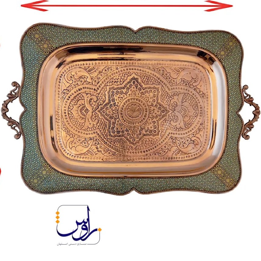 سرویس چای خوری با سینی هشت نفره مس و خاتم