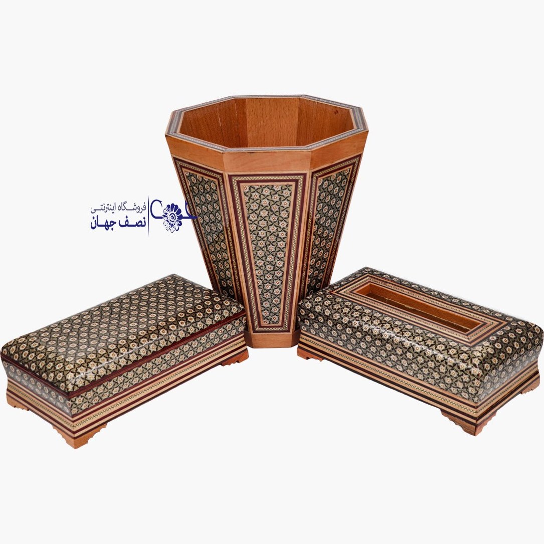 ست جای دستمال سطل و چنگال خاتم کاری کدsk286