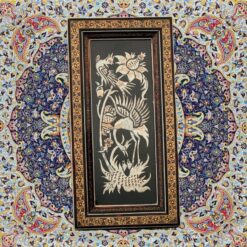 تابلو قلمزنی مسی رومیزی قاب خاتم‌کاری مدل تک گل 30در15