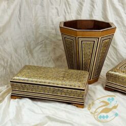 ست خاتم کاری نفیس ( جعبه دستمال کاغذی جعبه کارد و چنگال سطل پذیرایی )