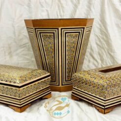 ست خاتم کاری نفیس ( جعبه دستمال کاغذی جعبه کارد و چنگال سطل پذیرایی )