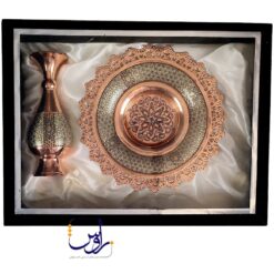پک هدیه گلدان صراحی 20 و بشقاب 25 خاتم کاری با جعبه مخمل